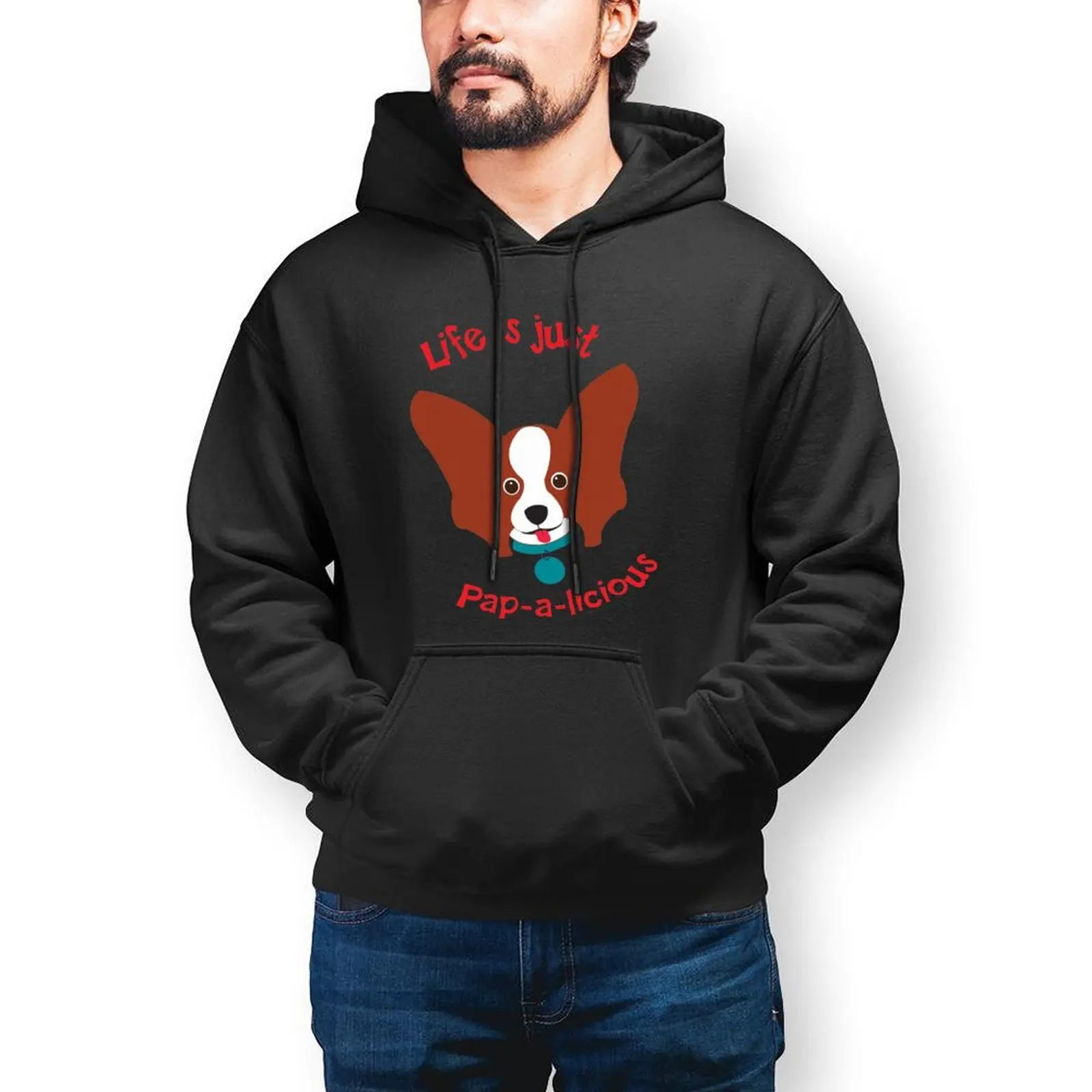 

Papillon Dog Hoodies Cotton Loose Pullover Hoodie Warm Long Sleeve Casual Hoodie XXL Mens