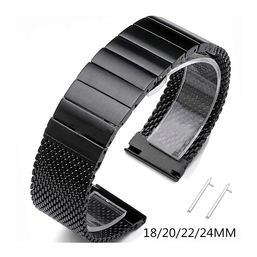 18mm 20mm 22mm 24mm Quick Release Watch Band Solid 304 Stainless Steel Braided Bamboo Thick Mesh Strap Wristband