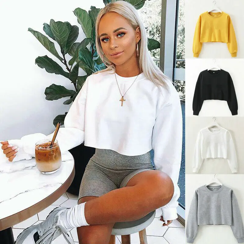 Женский свитшот ярких цветов Модный с длинным рукавом короткий пуловер круглым