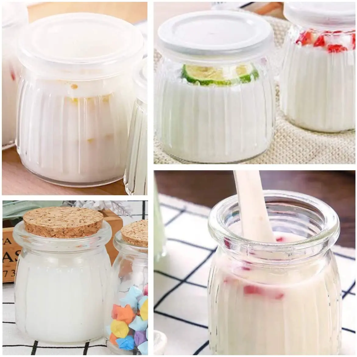 Стеклянные банки для йогурта с полиэтиленовыми крышками стеклянные пудинга