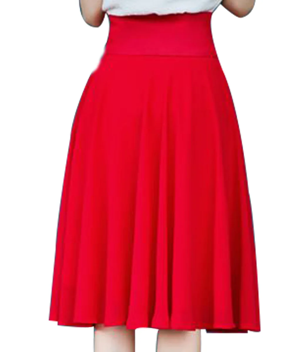 

Summer Chiffon Skirt Mid-Calf Skirt All-match Slim A- Line High Waist White Red Black Chiffon Skirt