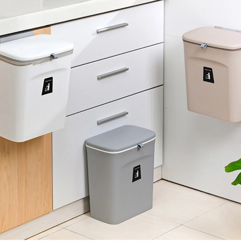 

7L / 9L Wall Mounted Trash Can Bin With Lid Waste Bin Kitchen Cabinet Door Hanging Trash Bin Garbage Car Recycle Dustbin Rubbish