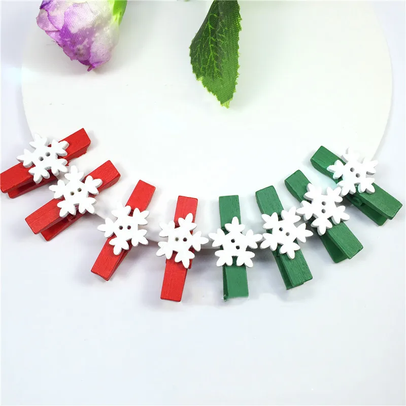 10 шт./лот деревянные зажимы для фотобумаги с рождественскими снежинками прищепки