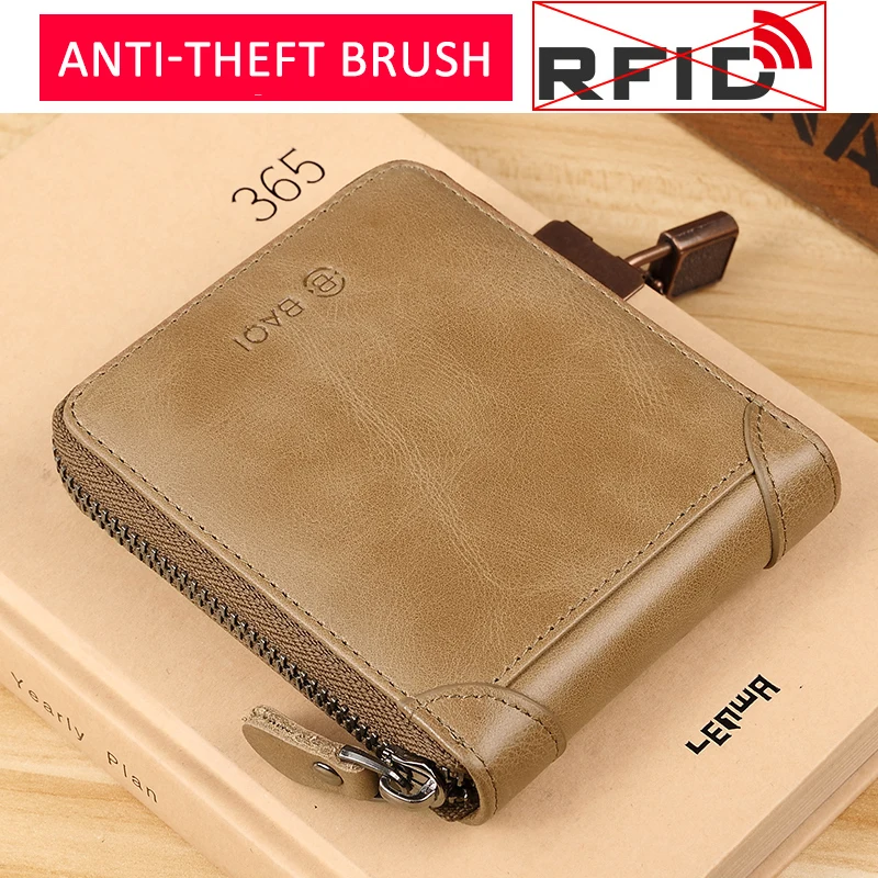 Wmnuo Винтаж Для мужчин бумажник RFID кражи защиты монет кошелек на молнии женские