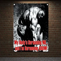 my bodys screaming no and im screaming grow motivational workout posters exercise banners flag wall art tapestry gym decor