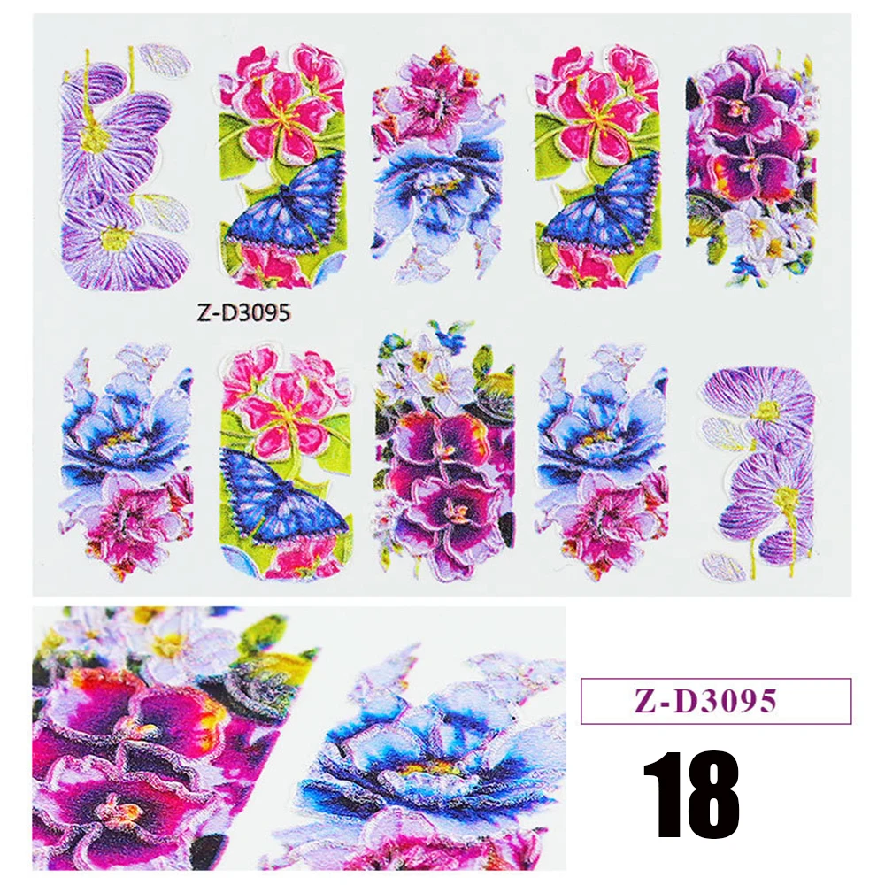 18 1pc 5D Acrylic Engraved Flower Nail Sticker Embossed Flower Water Decals Empaistic Nail Water Slide Decals 22 Styles DIY Nail Ar - Цвет: 18