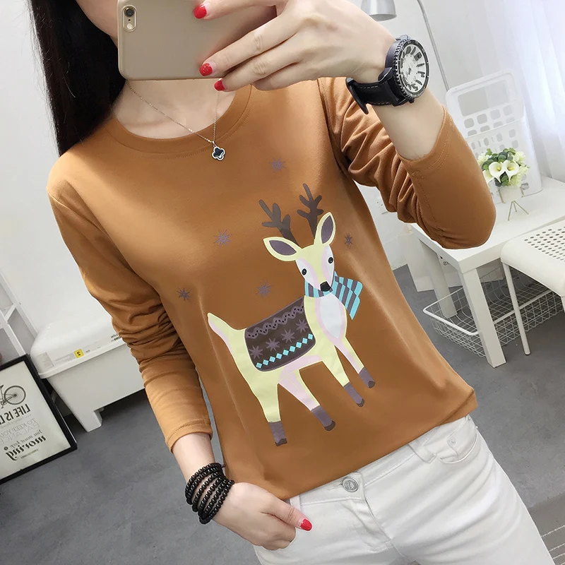 

spring autumn Korean style Long Sleeve Women's T-Shirts casual plus size 5XL t shirt for Women cotton embroidery oversized tops