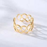 hollow heart rings for women girls gold color stainless steel open adjustable female engagement wedding ring jewelry