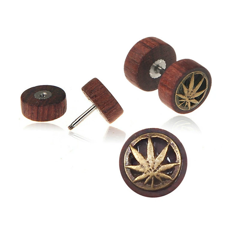 Модные деревянные серьги для мужчин в виде листьев стиле хип-хоп вечерние