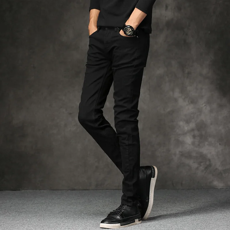 Джинсы мужские зауженные классические брюки из денима повседневные Slim Fit черные