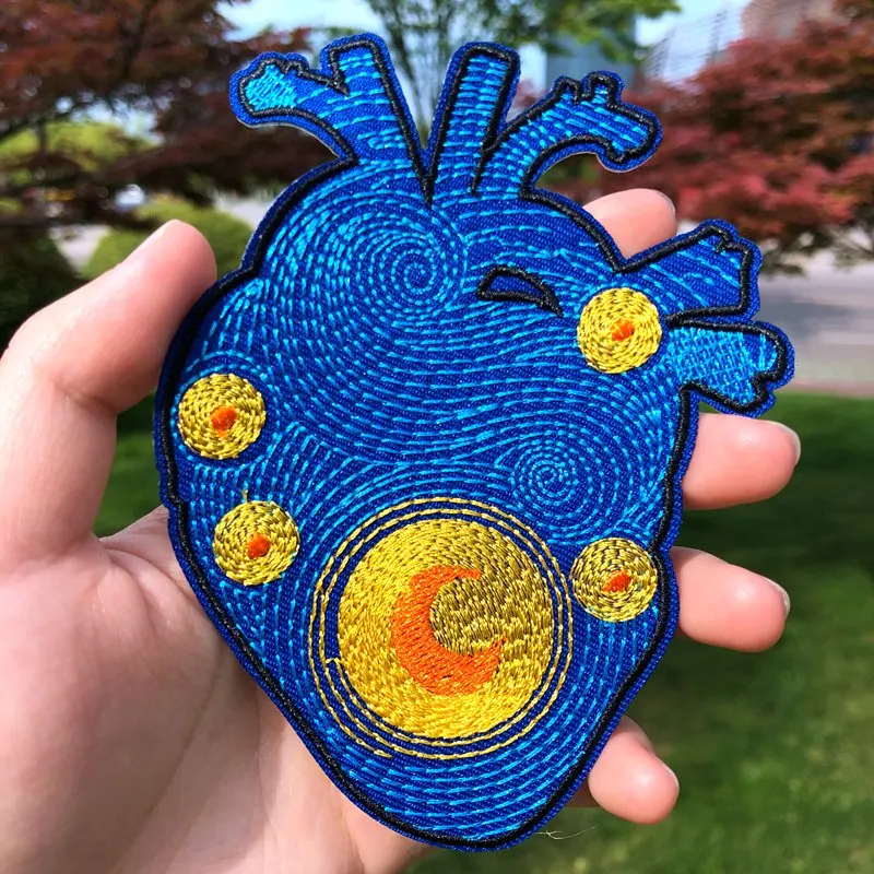 Prajna Van Gogh железные нашивки для одежды вышивка в полоску одежда мультяшное сердце