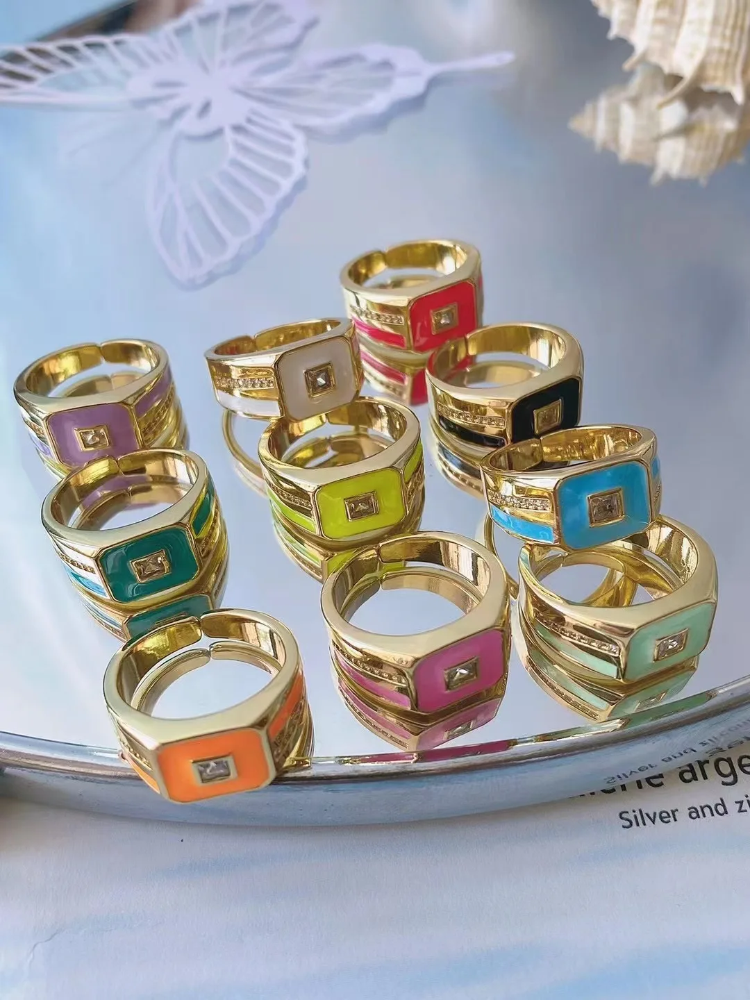 5 шт. 2021 эмалевое открытое регулируемое кольцо на палец яркие разноцветные