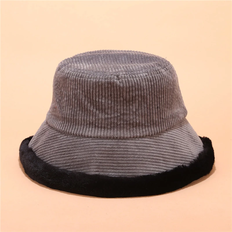 

New Autumn Winter Fisherman Hats Women Corduroy Panama Hat Thick Warm Plush Bucket Cap For Girl Basin Hat