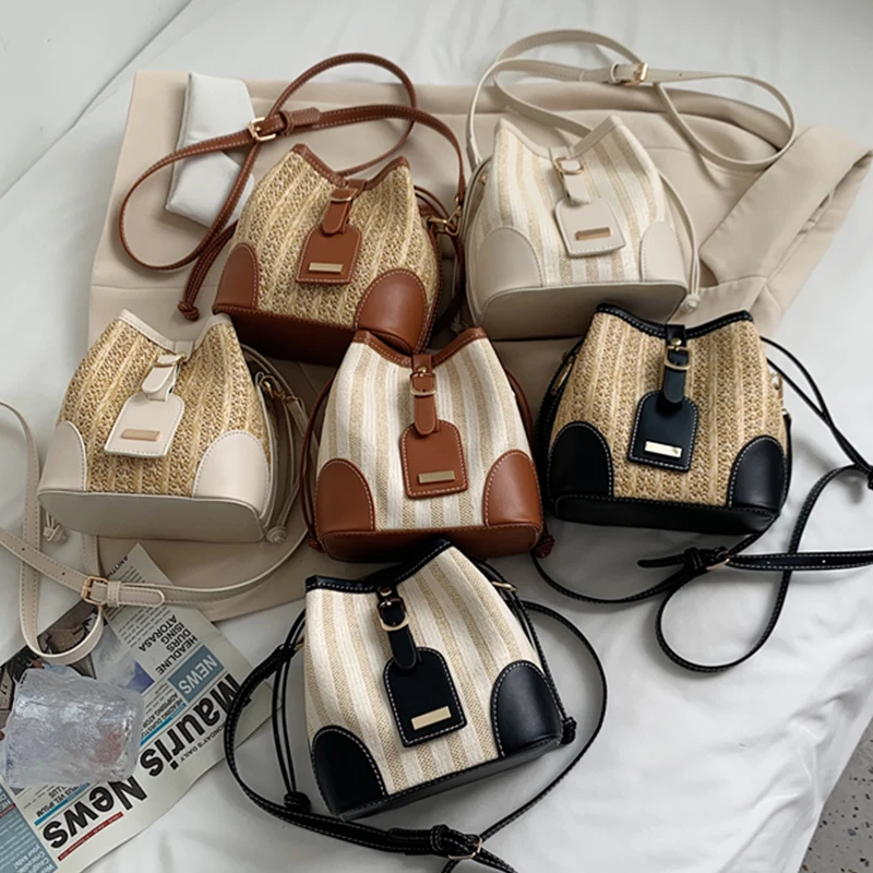 

Woven bucket bag 2021 summer new trendy net red oceanic messenger bag wild one-shoulder straw bag
