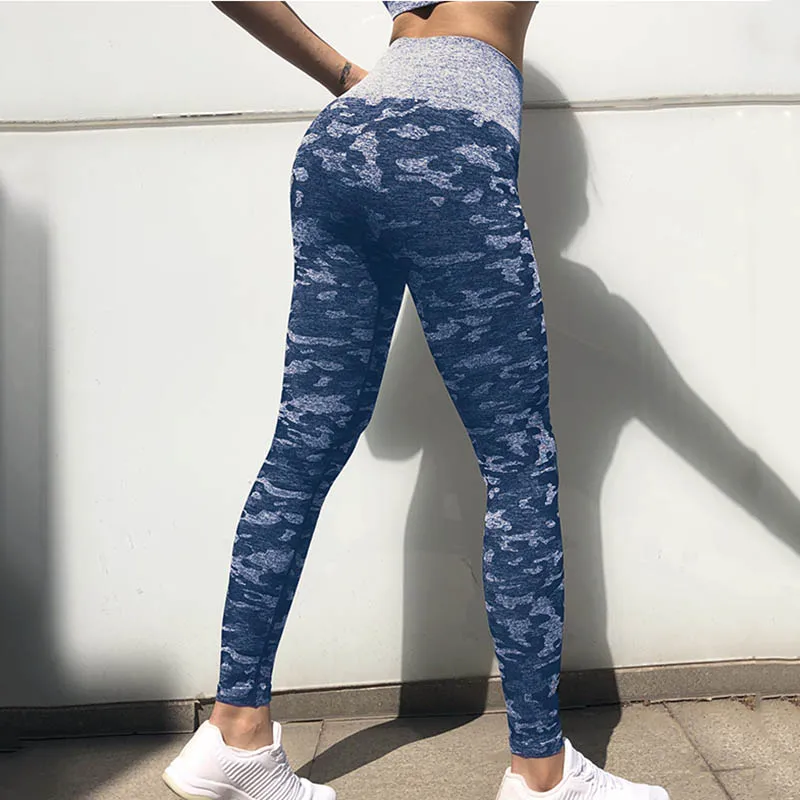 Бесшовные камуфляжные женские Леггинсы пуш-ап для фитнеса с высокой талией
