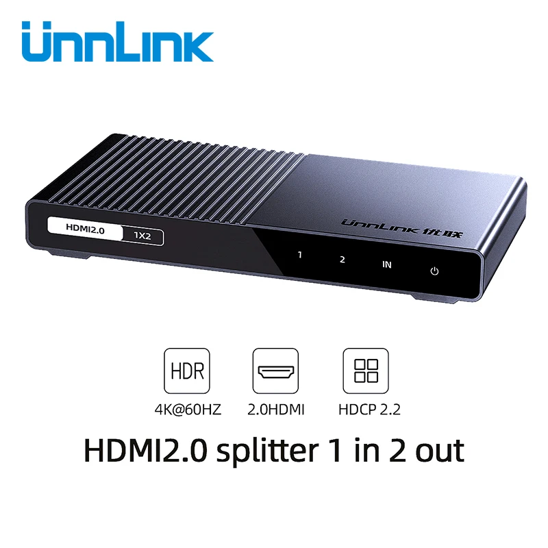 Unnlink HDMI разветвитель 1X2 1X4 HDMI2.0 UHD 4 k@ 60 Гц 18 Гбит/с 4:4:4 HDR HDCP 2,2 3D для светодиодный проектор Smart tv box ps4