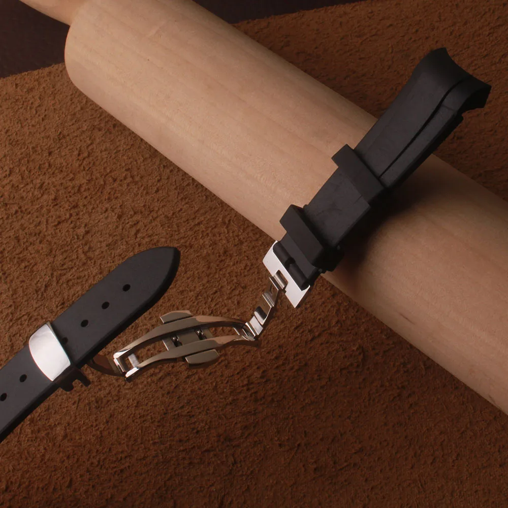 

22mm Black Blue Red Orange Green Curved End Soft Silicone Rubber Wrist Watchband Bracelet new Silver Clasp For Tudor Strap tools