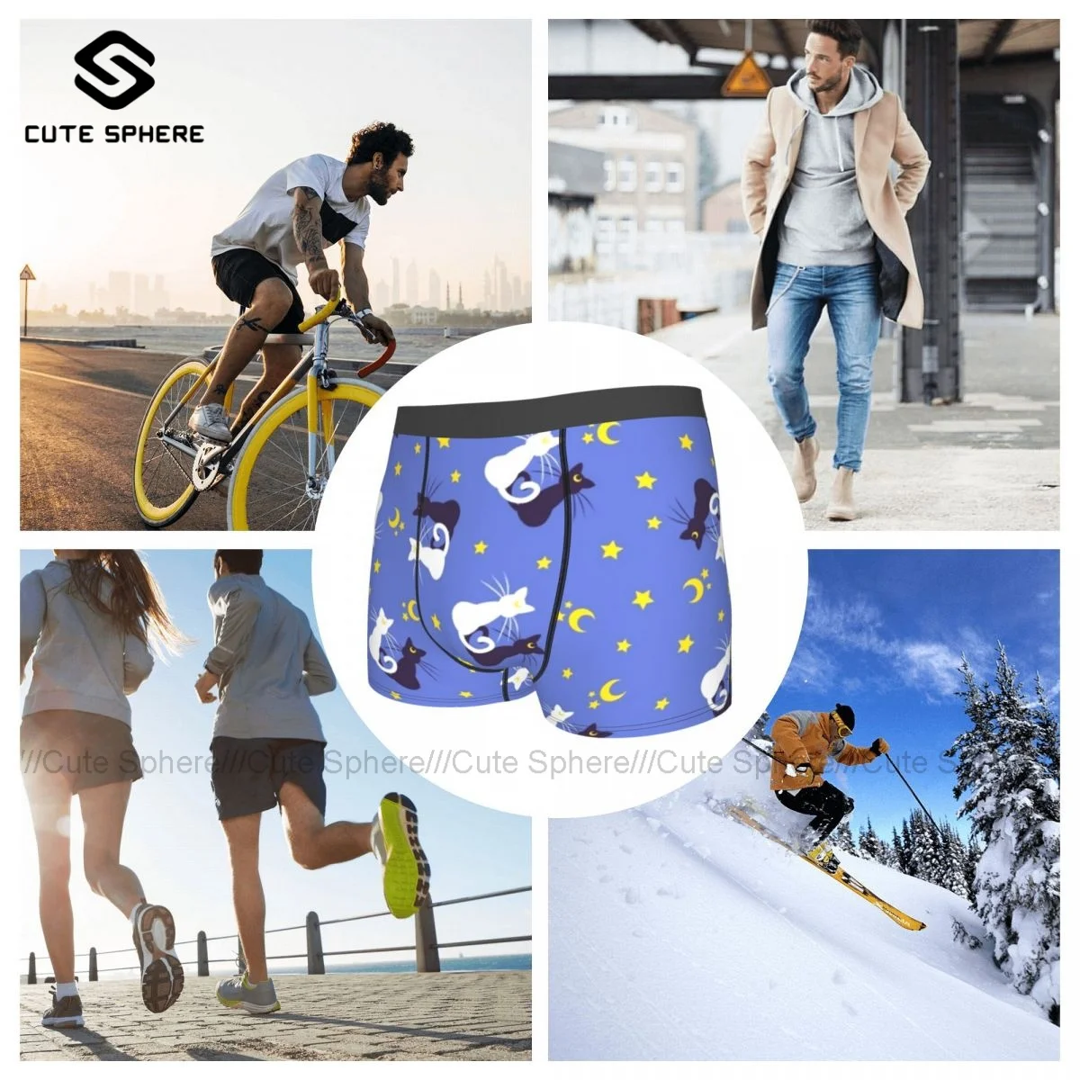 

Cat Underwear Sublimation Trenky Polyester Trunk Print Cute Men Boxer Brief