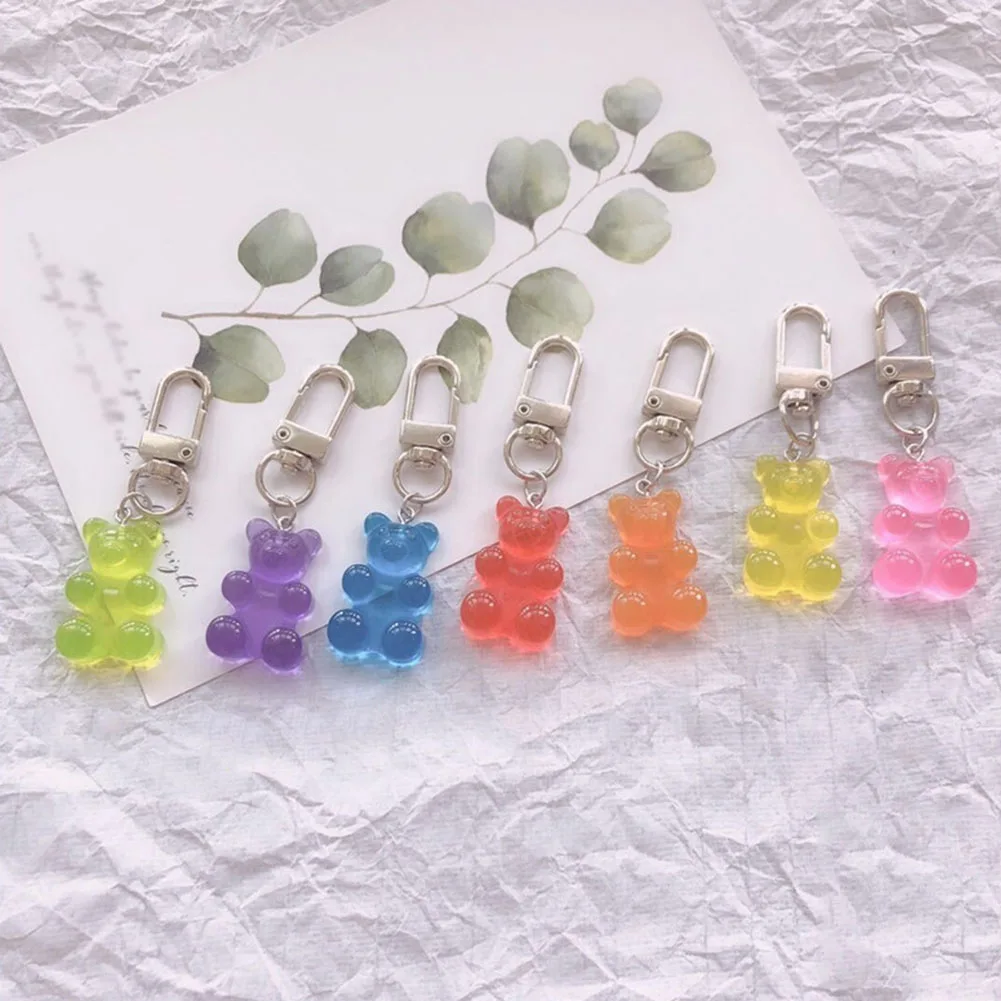 

Cute Bear Key chain Summer New Fashion Absorbing Sweat Yoga Headband Chain Candy Color Hair Accessories Resin Bear Key Chain