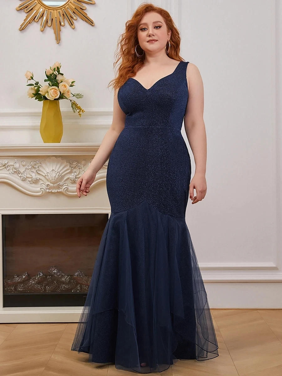 

Plus Size Shiny Sleeveless Wholesale Evening Dress for Women