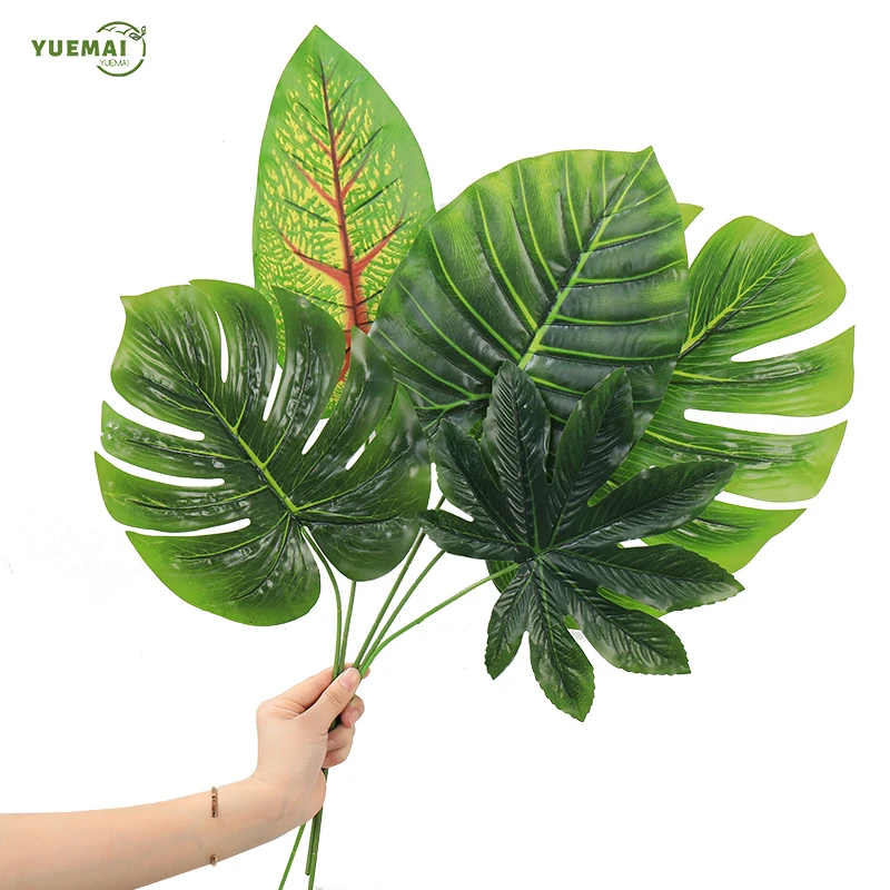 

Artificial Monstera Plants 2Pcs Plastic Palm Tree Leaves Home Garden Decoration Accessories Photography Decorative Pot Leaf
