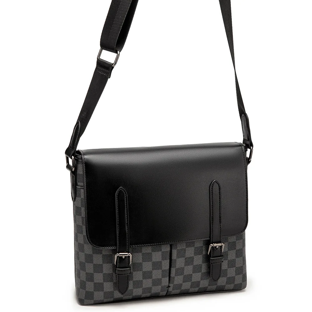 

Men Crossbody Shoulder Bag Pu Leather Messenger Bags Classic Design Lattice Pattern Business Ipad Pack Travel Sling Shoulder Bag