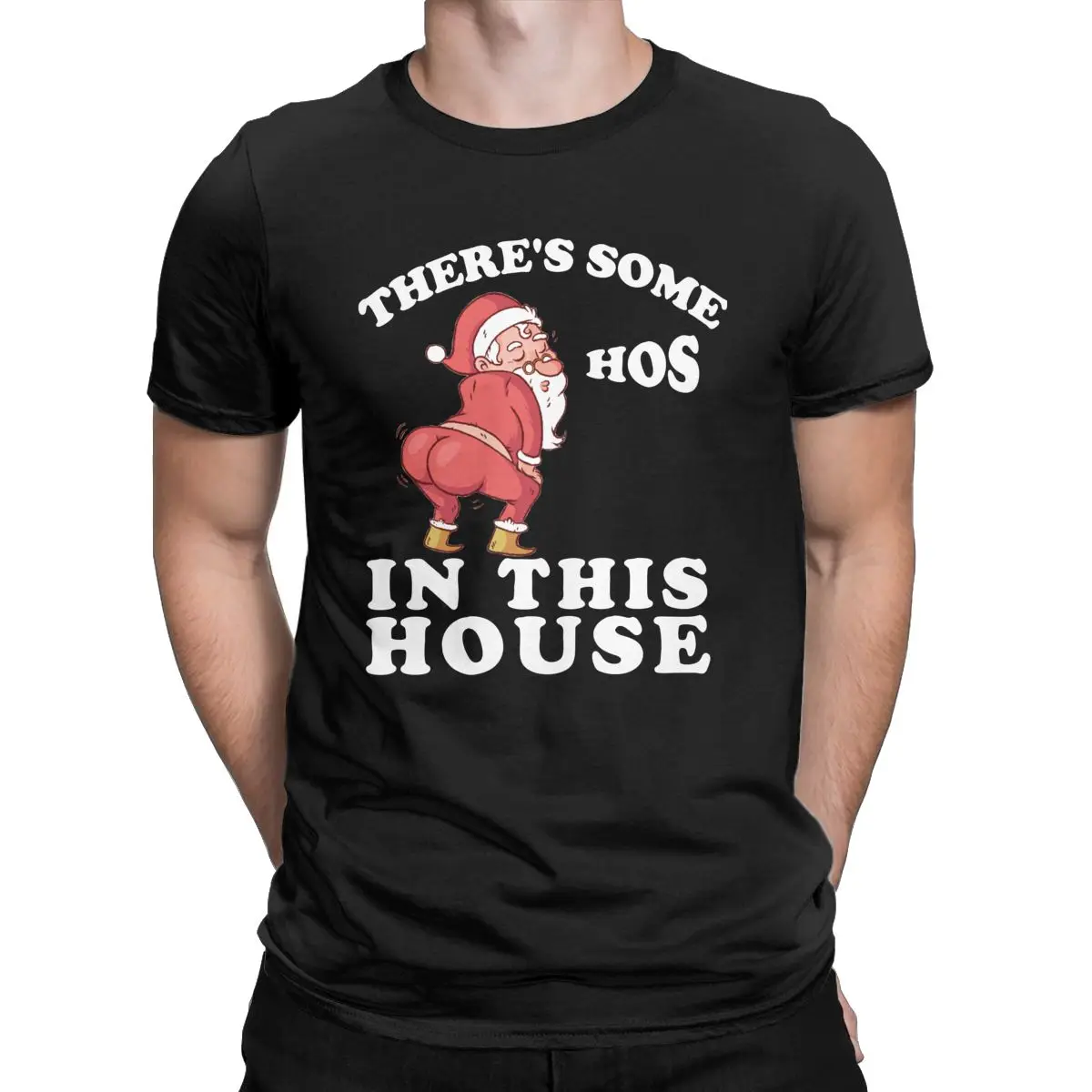 

There's Some Hos In This House for Men Women T Shirt Christmas Santa Novelty Tee Shirt Round Neck T-Shirts Cotton Gift Idea Tops
