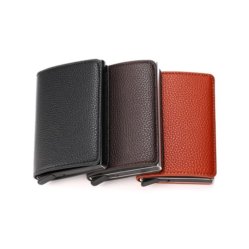 RFID Wallet Litchi Soft Leather Card Case Information Protector Safety Clutch Fashion Pop-Up Holder Aluminum Box | Багаж и сумки