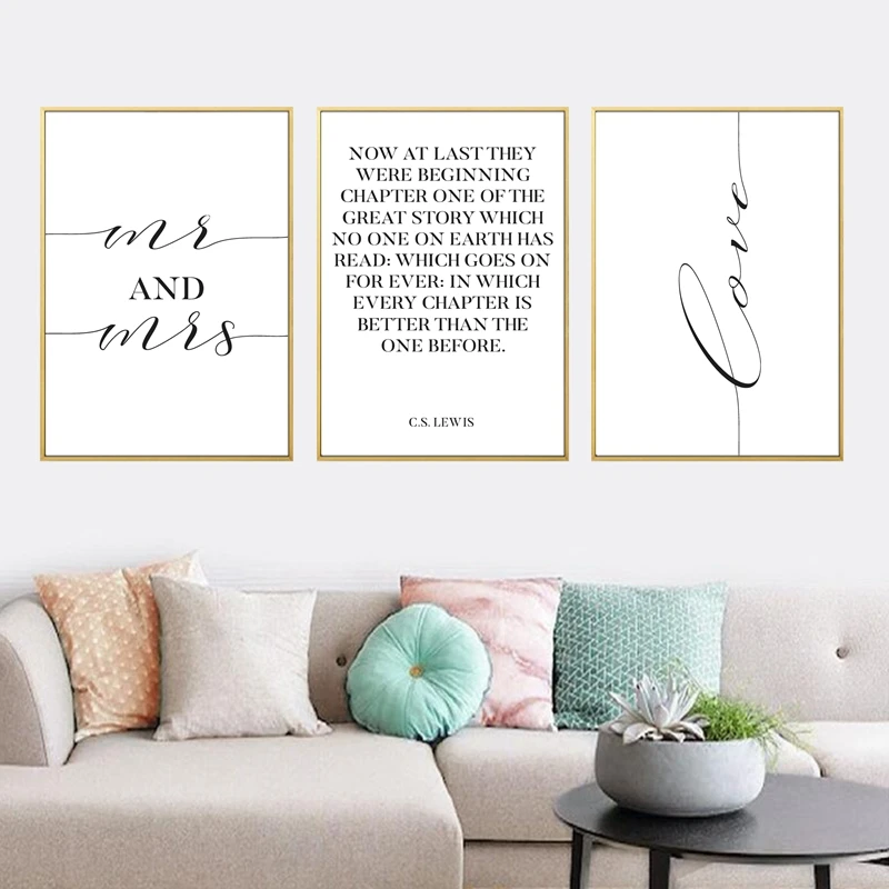 Постер с надписью Chapter One Mr And Mrs Sign Love Wall Art Картина на холсте постер цитатой CS Lewis