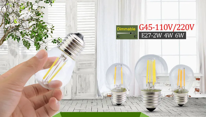 E27 лампа G45 светодиодный нить 2W 4W 6W 8W G45 Ретро Стекло Edison 220V лампы Замена лампы накаливания световые люстры