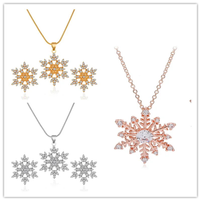 Ожерелье и серьги в виде снежинок 3 шт./компл. Рождественский роскошный комплект