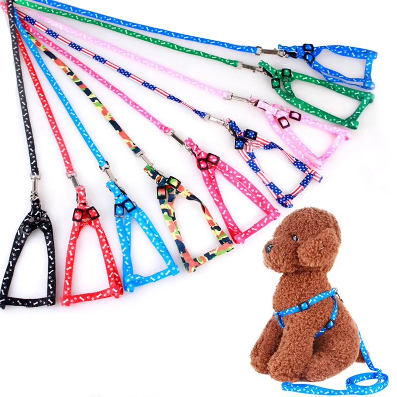 

Adjustable Nylon Dog Leash Harness Set for Small Dogs Cats Colorful Printed Dog Chest Straps Traction Rope Pets Puppy Leash Belt