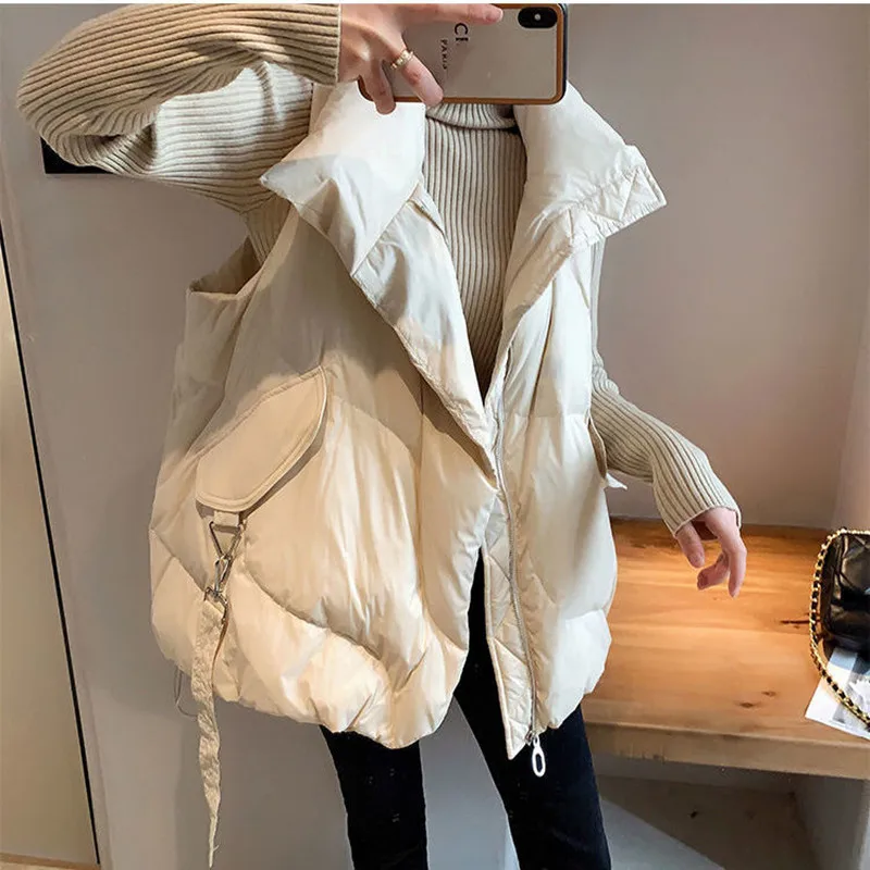 2023 New Ultra Light Down Vest Women Loose Vest Windproof Lightweight Warm Waistcoat Female White Duck Down Down Coat Sleeveless