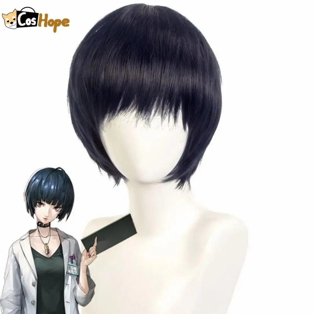 Парик для косплея Persona 5 Tae Takemi женский короткий темно синий парик аниме