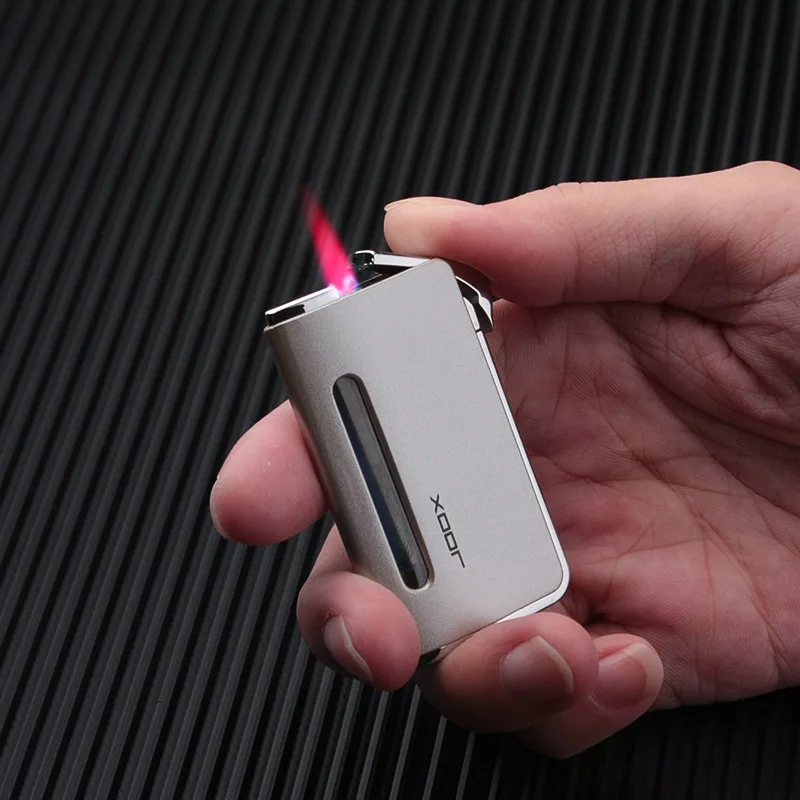 

Ultra Thin Rectangle Bussiness Torch Lighter Turbo Red Fire Jet Butane Cigar Lighter Windproof Pipe No Gas