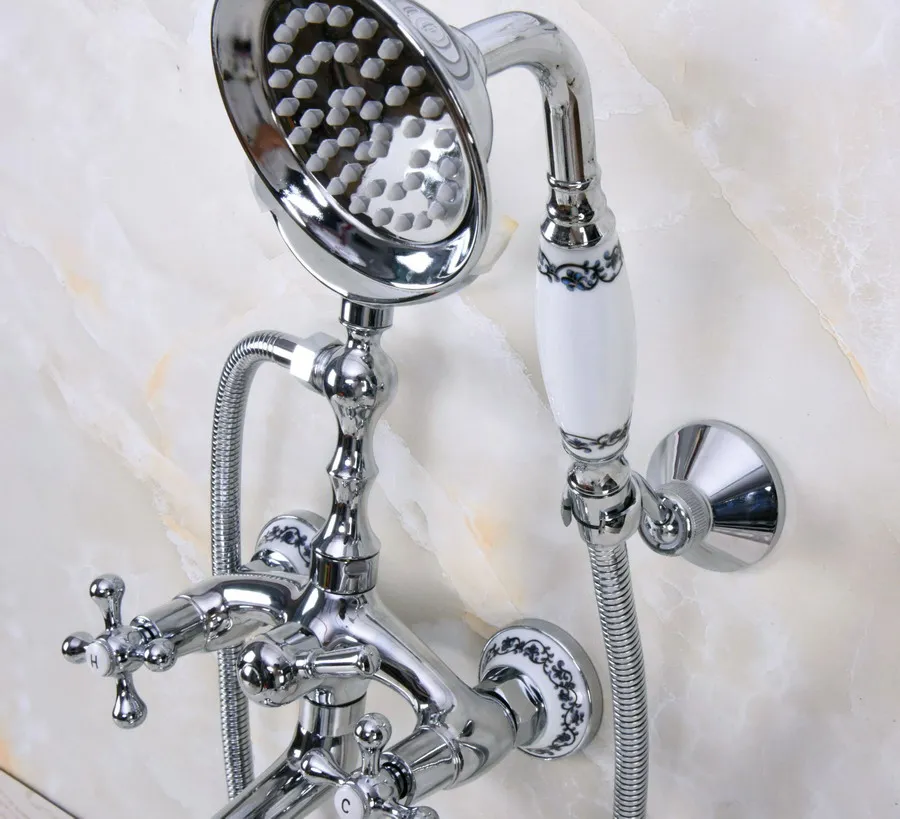 Polished Chrome Wall Mount Telephone Euro Bath Tub Faucet Mixer Tap w/ Handheld Spray Shower zna235 | Bathtub Faucets