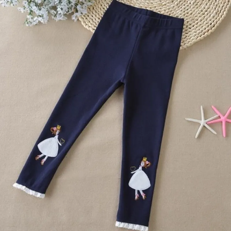 Детские хлопковые повседневные обтягивающие леггинсы принцессы с кружевной