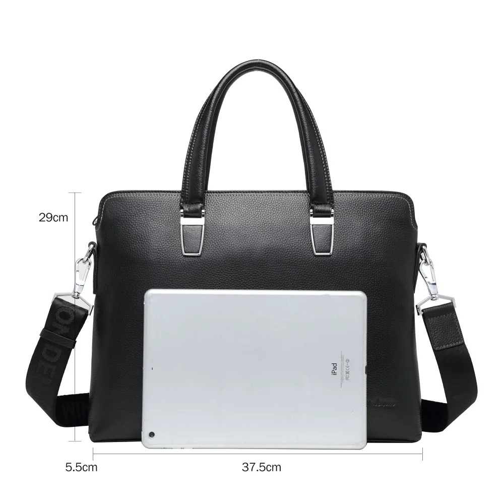 Bison Denim Black Business Casual Men Briefcase Bag Genuine Leather Cowskin Handbag  Large Capacity Laptop Messenger Bags