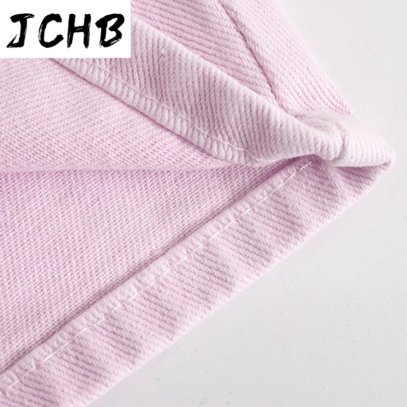 

JCHB Pink Color High Waist Harem Pants Lady Pleated Casual Loose Trousers Solid Full Length Denim Pants Jeans Female Pantalon