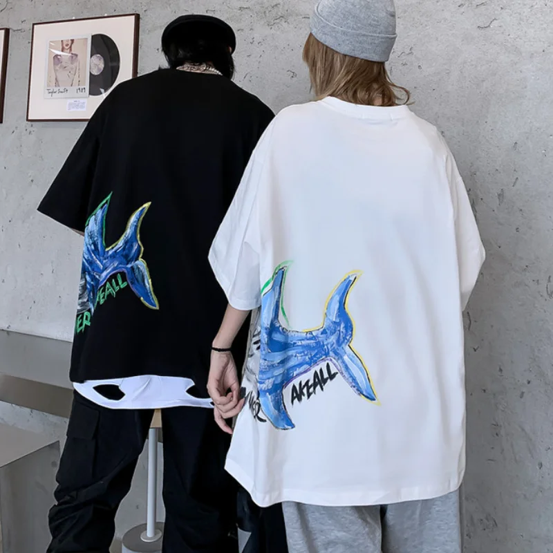 

Summer clothing T shirt women tops short-sleeved tide brand tee hand-painted Oversized loose Cartoons print T-shirt women