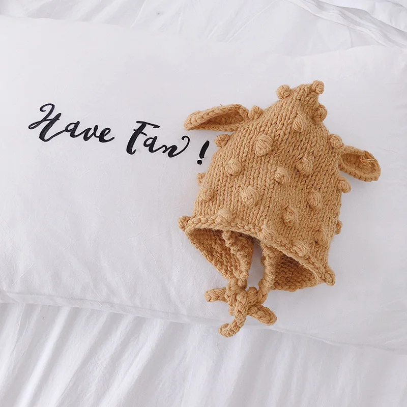 Осенне-зимние милые шерстяные вязаные шапки для маленьких мальчиков и девочек от