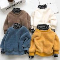 thicken warm kids sweaters autumn winter plus velvet sweater for boys stripe turtleneck fake two pieces girls pullover 12m 6t