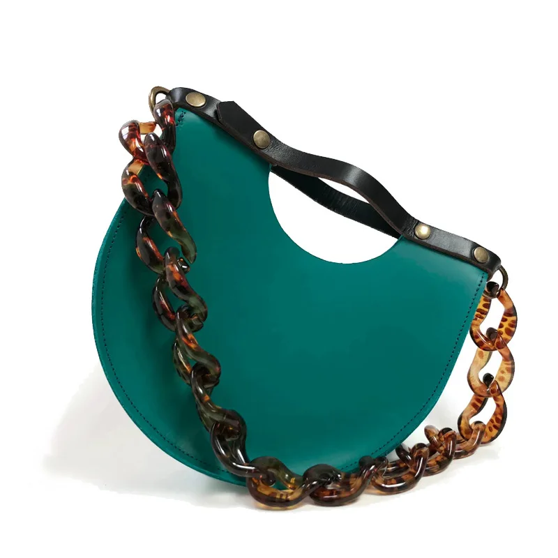 

Women Bag 2020 New Fashion Acrylic Chains PU Bucket Solid Hasp Shoulder Bags Handbag Euro-America Style Luxury Designer Bag