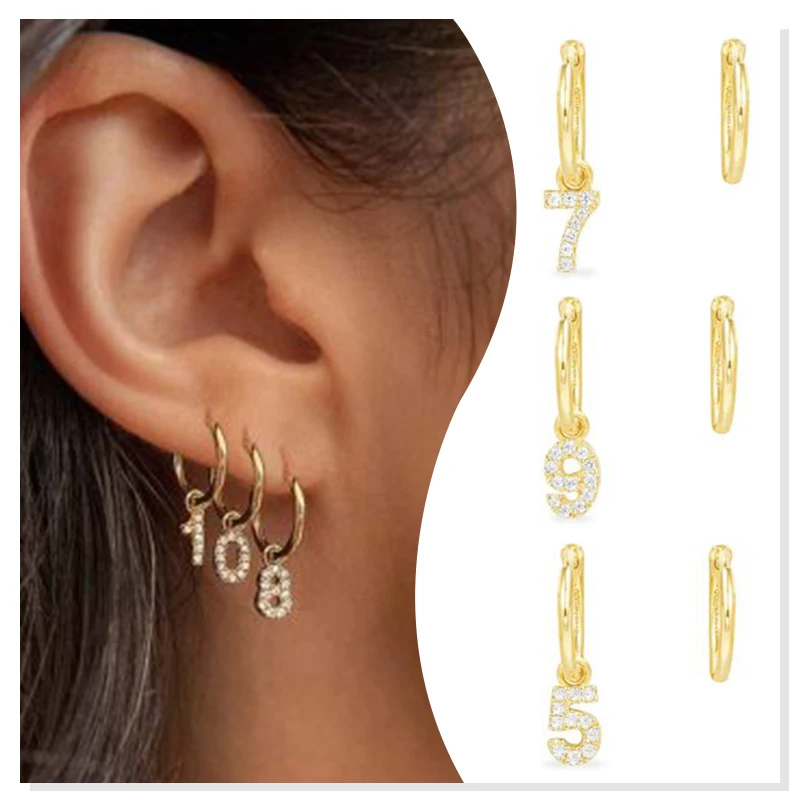 

925 Sterling Silver Zircon Earring Digital Lettering Ear Stud Simple Holiday Gifts for Women Retro Luxury Fashion Party