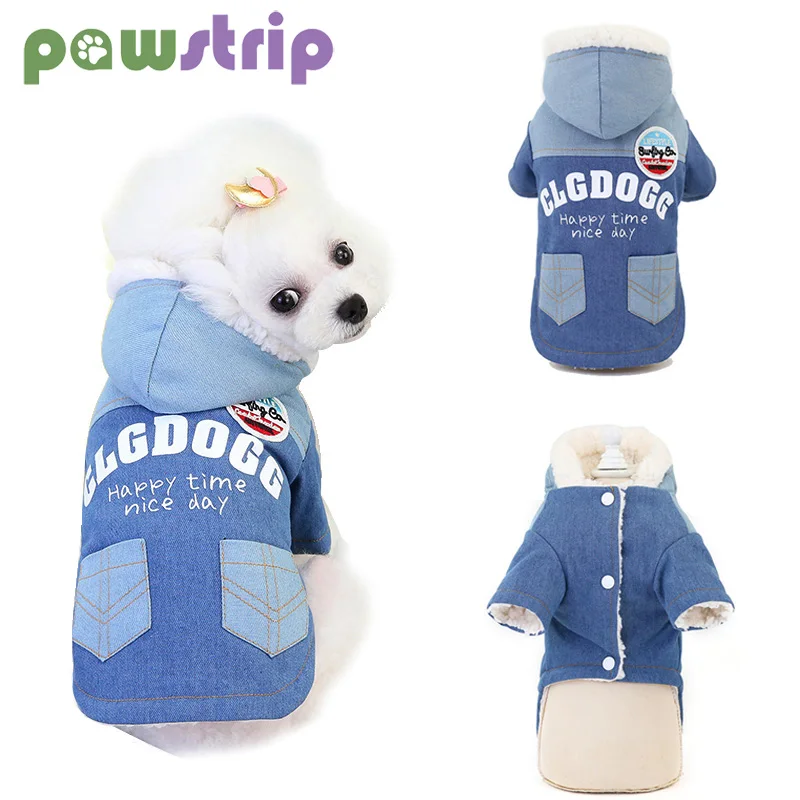 Зимнее пальто для собак теплая джинсовая куртка с флисовой подкладкой щенков