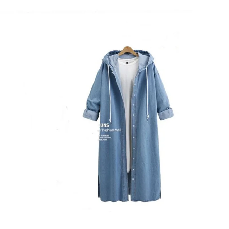

Vintage Clothes Hooded Long Sleeve Gabardina Mujer Elegante Single Breasted Gillet Femme Manche Longue Denim Trench Coat