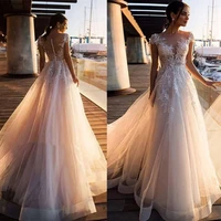 boho beach wedding dress o neck appliques lace top vintage princess wedding gown cap sleeve simple bride dress 2019