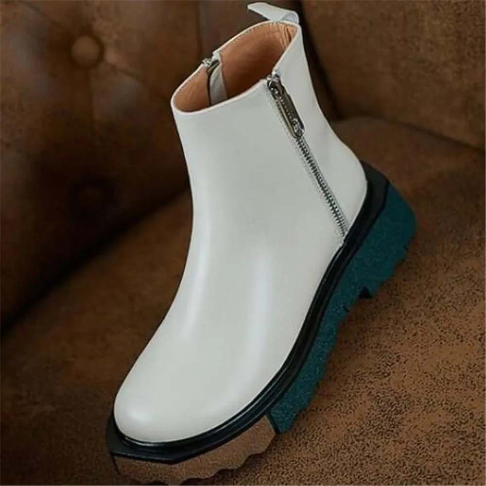 New Women Chelsea Booties Female Pu Leather Autumn Ankle Boots Ladies Fashion Round Toe Non-Slip Platform Side Zip Shoes 35-40