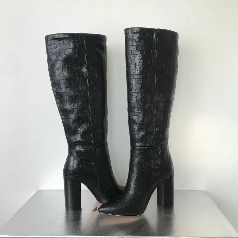 2020 женские зимние теплые сапоги до колена на высоком квадратном каблуке модные