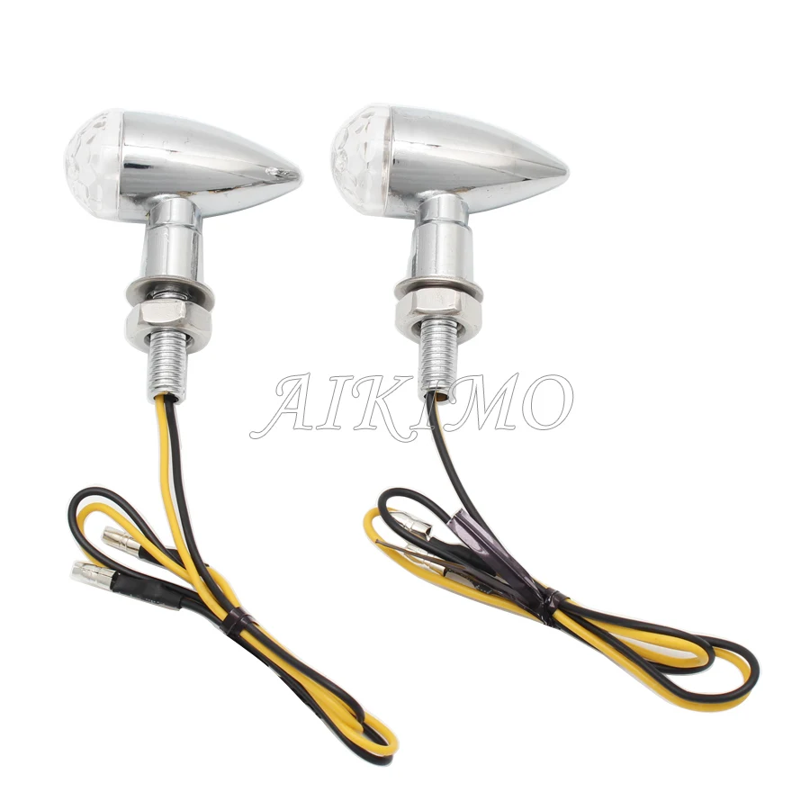 

1pair 10mm Bolt Universal Fit Motorcycle Retro Blinker Turn Signal Indicator Lighting Amber Light LED Chrome Metal+Clear LENS